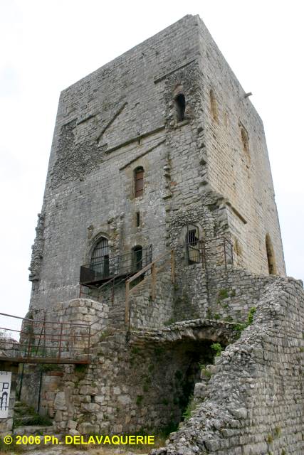 Puivert - Le Donjon, les vestiges du batiment d'habitation et au premier plan les restes d'une citerne.