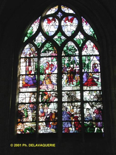 Eglise Saint-Etienne de Beauvais - Chapelle Notre-Dame de Lorette : vitrail du XVIe siècle évoquant la "Légende de la Santa Casa"