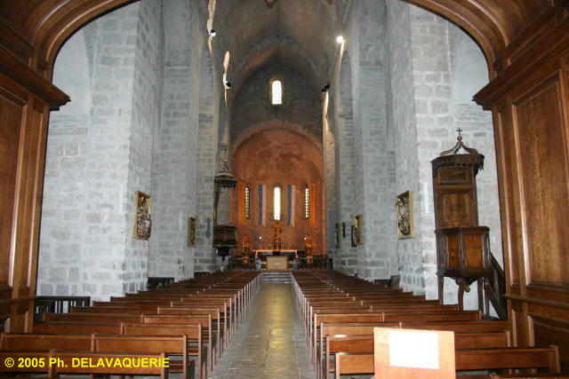 Abbaye Sainte Marie d'Arles-sur-Tech - L'église : la nef qui reçoit une voûte en arc brisé au XIIe siècle.