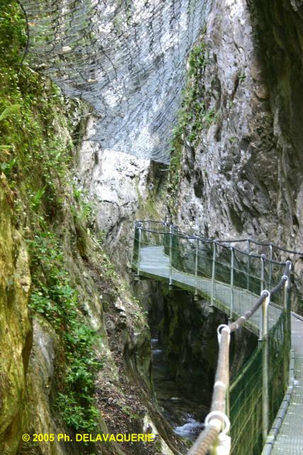 Les gorges de la Fou - La passerelle sur laquelle on chemine tout au long des 1500 m du parcour de la visite.