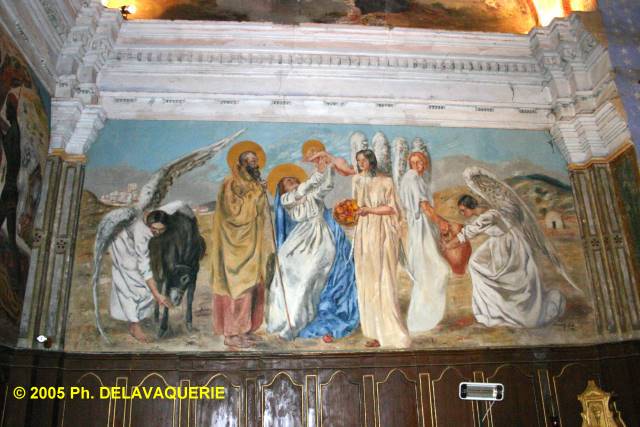 Eglise Saint Julien - Sainte Baselisse de Vina - Chapelle Notre-Dame du Rosaire : fresques sur les murs.